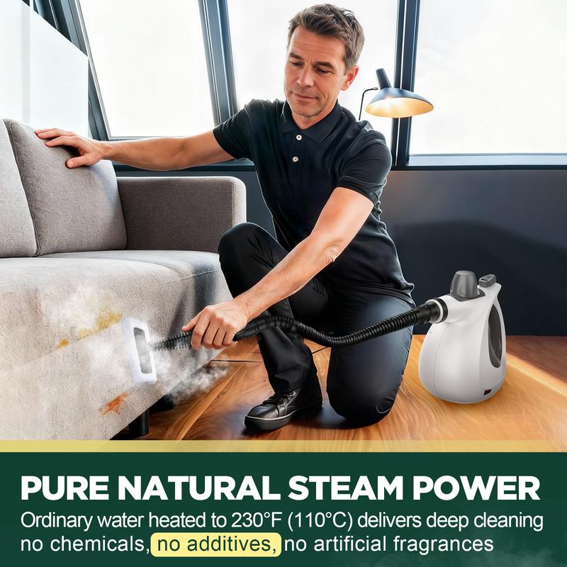 Phueut Pressurized Handheld Multi-Surface Natural Steam Cleaner with 12 pcs Replacement Parts , Multi-Purpose Steamer for Home Use, Kitchen and Car