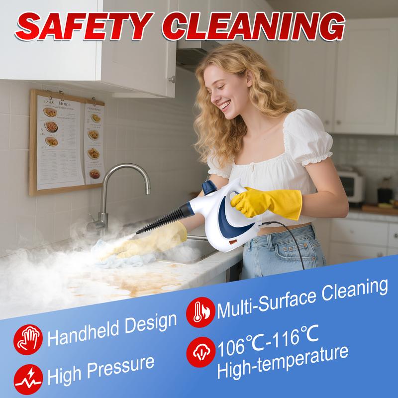 Phueut Pressurized Steam Cleaner with Smart Lock Multifunctional Handheld Steamer for Kitchen Bathroom Windows Floors - Pressure