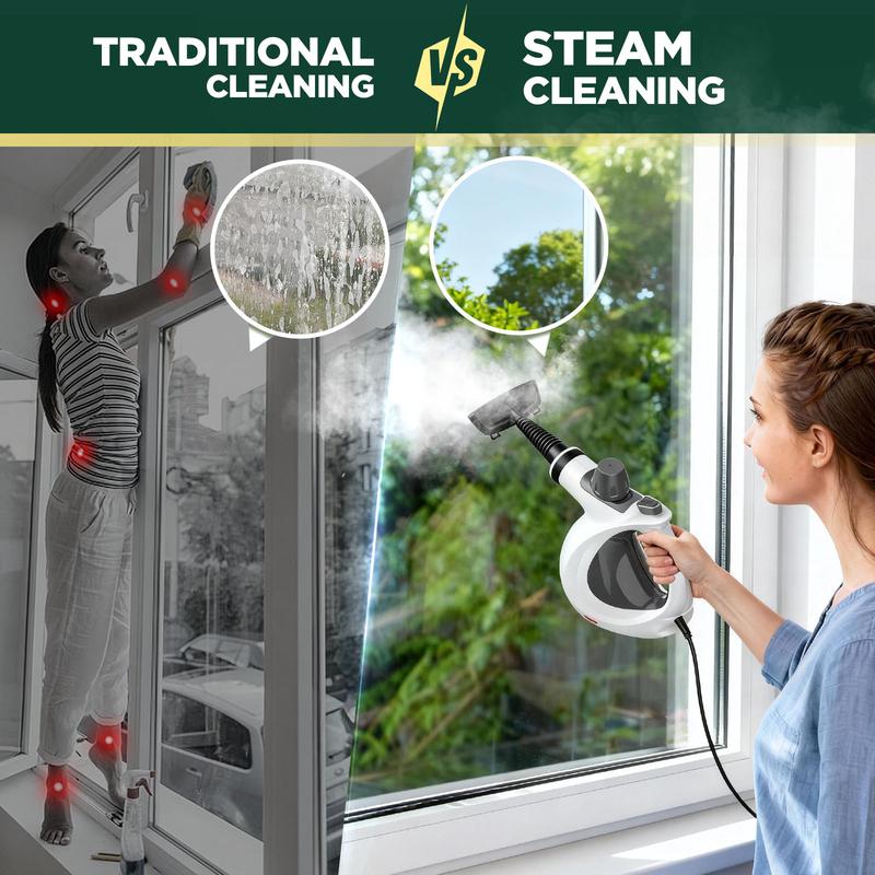 Phueut Pressurized Handheld Multi-Surface Natural Steam Cleaner with 12 pcs Replacement Parts , Multi-Purpose Steamer for Home Use, Kitchen and Car