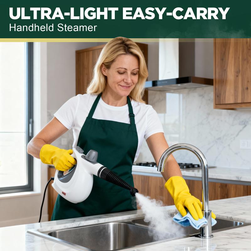 Phueut Pressurized Handheld Multi-Surface Natural Steam Cleaner with 12 pcs Replacement Parts , Multi-Purpose Steamer for Home Use, Kitchen and Car