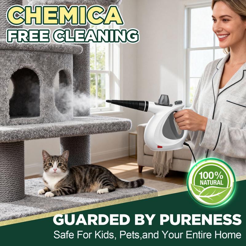 Phueut Pressurized Handheld Multi-Surface Natural Steam Cleaner with 12 pcs Replacement Parts , Multi-Purpose Steamer for Home Use, Kitchen and Car